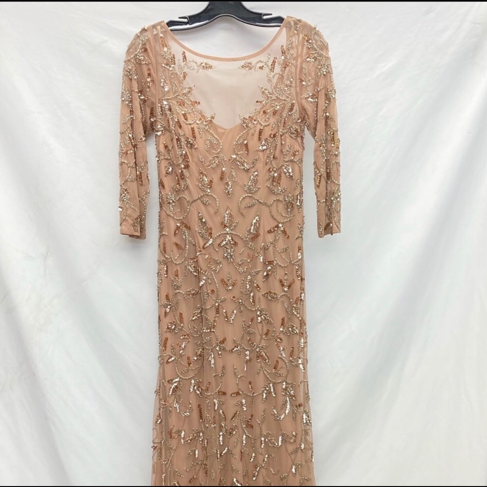 Adrianna Papell Long sleeve rose gold godet dress - Picture 12 of 13